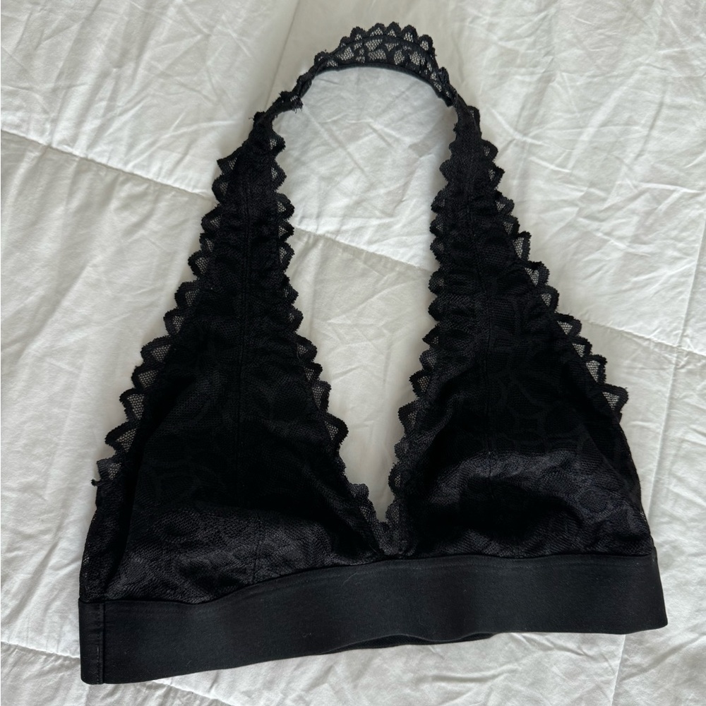 PINK black lace halter bralette in size S